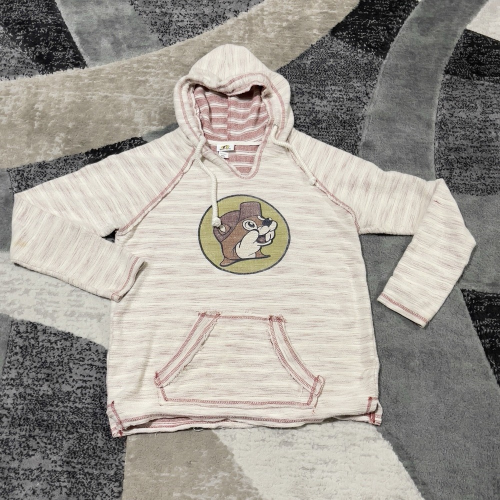 Buc-ees Sweatshirt Hoodie Men Small Brown Knit Pullover Grunge Beaver Gas